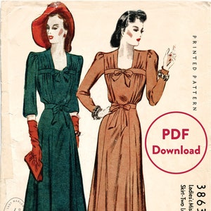 vintage sewing pattern 1940s 40s  Grecian evening gown cocktail dress bust 32 Instant Download