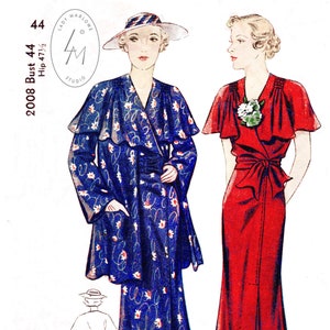 vintage sewing pattern 1930s 30s  day dress ruffle capelet coat ensemble  bust 44 reproduction/ 1930