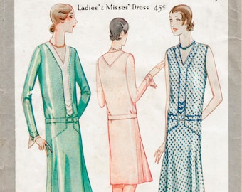 Vintage Sewing Pattern 1920s 20s Mccall Pattern Flapper Day Dress Drop  Waist Bust 32 