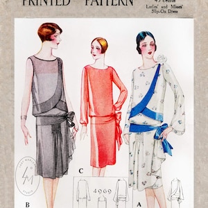 vintage sewing pattern 1920s 20s flapper party dress / reproduction / drop waist / band trim /  sash bow / bust 38