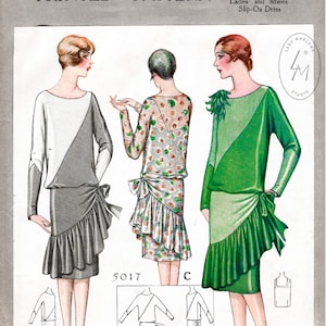 vintage sewing pattern 1920s 20s cocktail dress reproduction // wrap skirt // kimono sleeves // drop waist // ruffles // bust 36