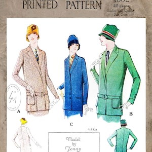 Peut inclure: Un patron de couture vintage pour un tailleur. Le patron est pour un tailleur pour femme et comprend trois styles différents. Le patron date des années 1920 et présente un design de style flapper. Le patron est imprimé sur papier et comprend des instructions pour coudre le manteau.