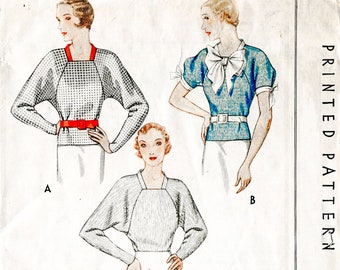 vintage Schnittmuster 1930er 30er Jahre Art Deco Bluse Dolman Ärmel Büste 36 französische & englische Anleitung