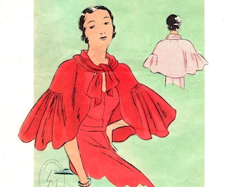 1930年代のヴィンテージケープの縫製パターン - 3つの長さ、プリント紙