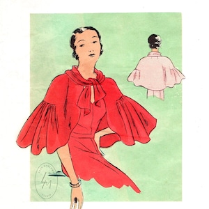 1930s Vintage Sewing Pattern Women&#39;s Capelet Day or Evening / reproduction / PICK YOUR SIZE Small Medium Large