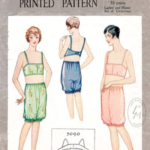 1920s 20s pattern // bra & bloomer shorts // vintage lingerie sewing pattern reproduction // PICK YOUR SIZE bust 32 34 36 38 40