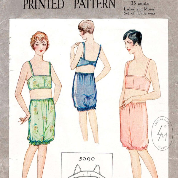 1920s 20s pattern // bra & bloomer shorts // vintage lingerie sewing pattern reproduction // PICK YOUR SIZE bust 32 34 36 38 40