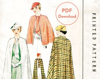 vintage sewing pattern 1930s 30s  Cape Shawl Evening or Day Size Small Bust 32 - 34 Instant Download