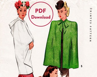 vintage sewing pattern 1940s 40s  Cape Shawl Evening or Day Instant Download