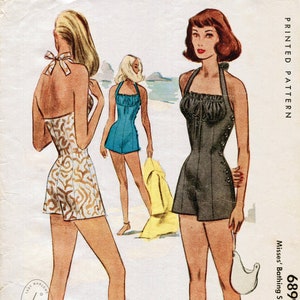 vintage sewing pattern 1940s 40s vintage swimsuit sewing pattern bikini halter high waist shorts & beach jacket bust 36 b36 reproduction