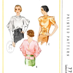 May include: A vintage sewing pattern for a women's dinner blouse. The pattern includes instructions and diagrams for making a blouse with a fitted bodice, a gathered neckline, and a back opening. The pattern is printed on paper and is in good condition.