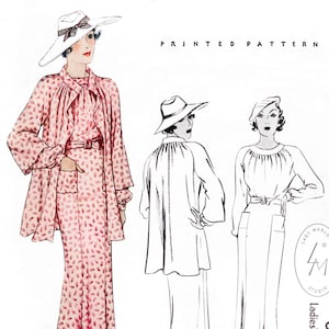 vintage sewing pattern 1930s 30s dress in 2 styles and jacket // reproduction // raglan sleeves // shirring detail // bust 36/ 1930