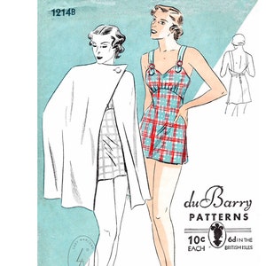 1930s 30s beachwear playsuit & cape vintage sewing pattern reproduction  / PICK YOUR SIZE bust 32 34 36 38 40