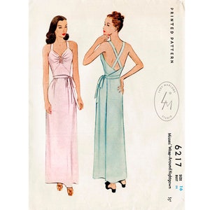 vintage sewing pattern 1940s 40s vintage dress pattern lingerie slip sewing pattern negligee gown low plunge back Bust 34 b34 reproduction