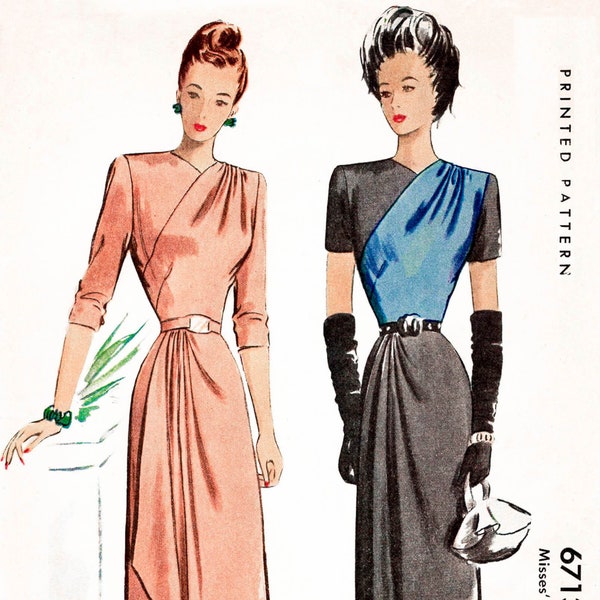 1940 vintage sewing pattern 1940s dress vintage women's sewing pattern reproduction // faux wrap dress // draped skirt / bust 32 34 36 38 40