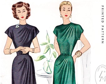 1940 vintage sewing pattern 1940s cocktail dress sewing pattern reproduction // grecian drapes // cap sleeves // bust 38