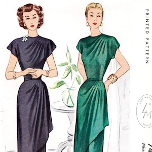 1940 vintage sewing pattern 1940s cocktail dress sewing pattern reproduction // grecian drapes // cap sleeves // bust 38