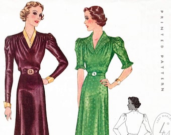 vintage sewing pattern 1930s 30s dress pattern // reproduction / day or afternoon dress / accordion pleat trim / two styles / bust 36 / 1930