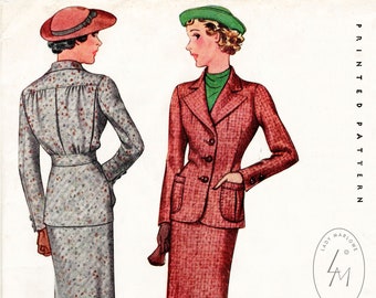 vintage sewing pattern 1930s 30s skirt suit  notched lapel jacket pencil skirt bust 38 b38 reproduction / 1930