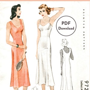 vintage sewing pattern 1930s 30s vintage lingerie sewing pattern slip dress negligee princess seam bust 34 b34 Instant Download
