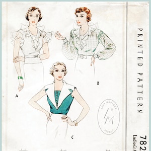 vintage sewing pattern vintage sewing pattern 1930s 30s misses women&#39;s  art deco blouse Bust 34 B34 Repro with French & English instructions