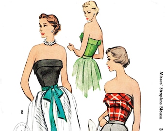 patron de couture vintage années 1950 années 50 soirée bustier / haut sans bretelles / CHOISISSEZ VOTRE TAILLE Buste 32 34 36 38 40