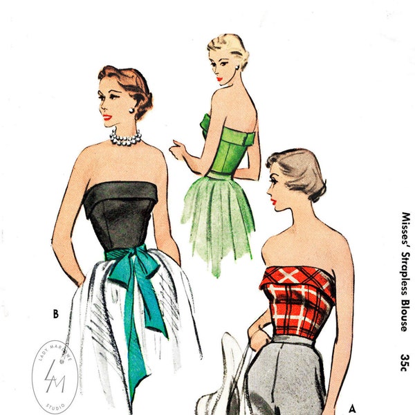 vintage sewing pattern 1950s 50s  evening bustier / strapless top /  PICK YOUR SIZE Bust 32 34 36 38 40