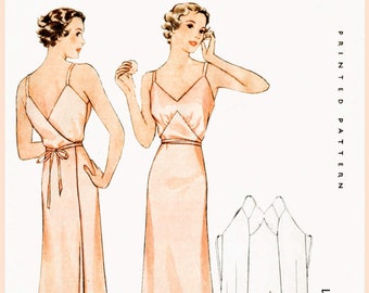 vintage naaipatroon 1930s jaren 30 vintage lingerie naaipatroon Art Deco wrap jurk slip negligee buste 32 34 36 38 40 reproductie