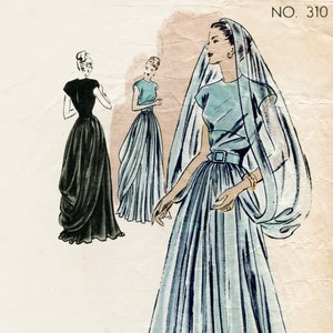 1940 vintage sewing pattern 1940s 40s  wedding dress evening ball gown with veil Bust 32 B32  reproduction