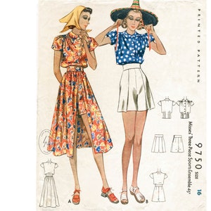 vintage sewing pattern 1930s 1940s  playsuit skirt shorts beach summer bust 34 b34 reproduction