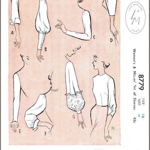 vintage naaipatroon vintage naaipatroon jaren 50/50 mouwen set 8 stijlen buste 34 b34 Franse en Engelse reproductie