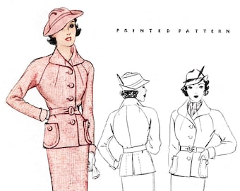 vintage sewing pattern 1930s 30s skirt suit ensemble //   // outerwear jacket //pencil skirt // bust 36 b36