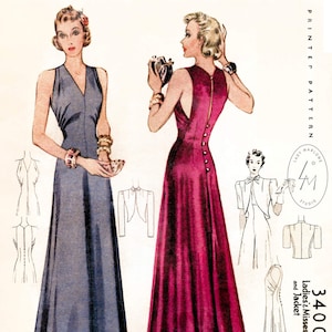 1930s 30s vintage evening gown sewing pattern reproduction / cocktail dress and bolero / English & French / bust 32 34 36 38 40 42 / 1930 image 1