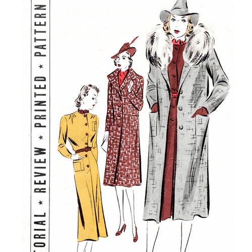 Vintage Sewing Pattern 1940s 40s Box Coat Fur Collar Bust 34 - Etsy