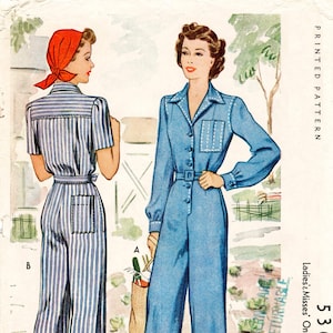 1940s repro vintage women's sewing pattern // rosie riveter // overalls jumpsuit boiler suit workwear // PICK YOUR SIZE // English & French