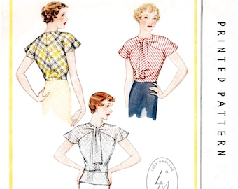 Patrón de costura vintage de los años 30, patrón de los años 30, blusa para mujer, mangas dolman, corte art déco, busto 32, 34, 36, 38, patrón vintage / 1930
