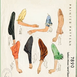 vintage sewing pattern Vintage Sewing Pattern 1930s 30s sleeve set 8 styles bust 34 b34 French and English reproduction/ 1930