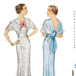 vintage sewing pattern 1930s evening gown / reproduction / wedding bridal dress / English & French / PICK YOUR SIZE bust 32 34 36 38 40
