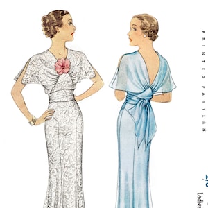 vintage sewing pattern 1930s evening gown / reproduction / wedding bridal dress / English & French / PICK YOUR SIZE bust 32 34 36 38 40