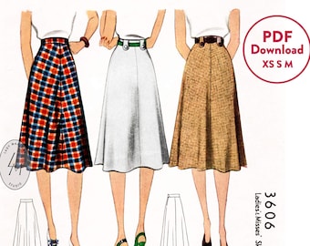 XS S M 1940s 40s vintage skirt pattern / digital download / a-line skirt with belt PDF pattern Digital Download