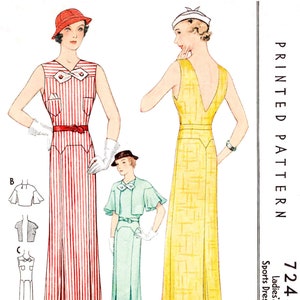 30s 1930s dress vintage women's sewing pattern reproduction // flutter sleeve jacket // beach summer sports // bust 32 34 36 38 40 / 1930