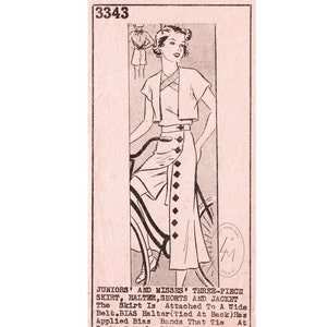 Mail Order 3343 1930s 4 piece sportswear ensemble / Bias cut halter top, shorts, skirt, cropped jacket / Vintage sewing pattern reproduction