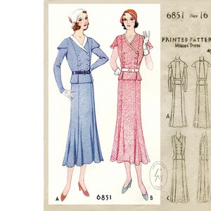 vintage sewing pattern 1920s 1930s rerproduction sewing pattern day dress skirt blouse bust 34 b34 no. 6851