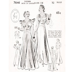 vintage sewing pattern 1930s 30s dress evening length dinner gown 5 styles  Bust 32 reproduction / 1930