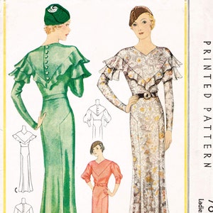 1930s vintage sewing pattern reproduction 30s dress / sleeves in 3 styles / ruffles / flutter sleeves / bust 36 / 1930 dress