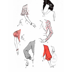 1940 vintage sewing pattern 1950s 50s set of sleeves  // sleeve set // 6 styles // reproduction // size Small // bust 30 - 32