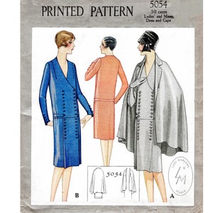 vintage sewing pattern 1920s 20s coat & dress ensemble //   // notched collar // drop waist dress // bust 32 34 36 38 40