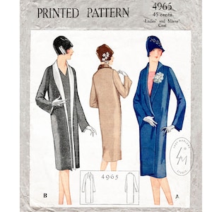 vintage sewing pattern 1920s 20s flapper coat reproduction // duster coat // shawl collar // 2 styles // bust 32 34 36 38 40