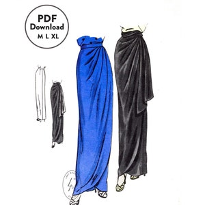 M L XL vintage sewing pattern 1940s 40s vintage skirt women&#39;s sewing pattern draped gathers evening cocktail PDF Instant Download