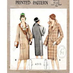 vintage sewing pattern 1920s flapper coat reproduction // notched collar shawl collar wide cuffs // 2 styles // bust 32 34 36 38 40